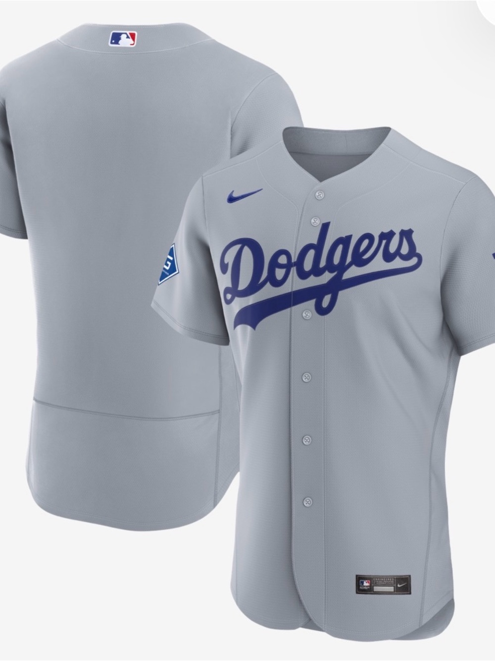 Nike Los Angeles Dodgers Light Gray Baseball Jersey with Blue Script